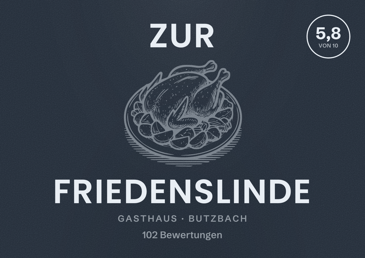 Illustriertes Poster von Zur Friedenslinde, Gasthaus in Butzbach: Bewertung 5,8 von 10 aus 102 Bewertungen