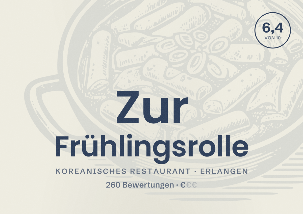 Illustriertes Poster von Zur Frühlingsrolle, Koreanisches Restaurant in Erlangen: Bewertung 6,4 von 10 aus 260 Bewertungen, Preisniveau €