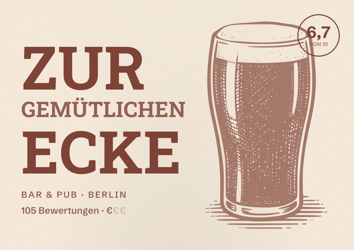 Illustriertes Poster von Zur Gemütlichen Ecke, Bar & Pub in Berlin: Bewertung 6,7 von 10 aus 105 Bewertungen, Preisniveau €