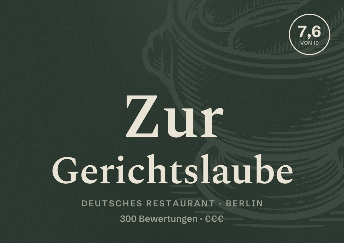 Illustriertes Poster von Zur Gerichtslaube, Deutsches Restaurant in Berlin: Bewertung 7,6 von 10 aus 300 Bewertungen, Preisniveau €€€