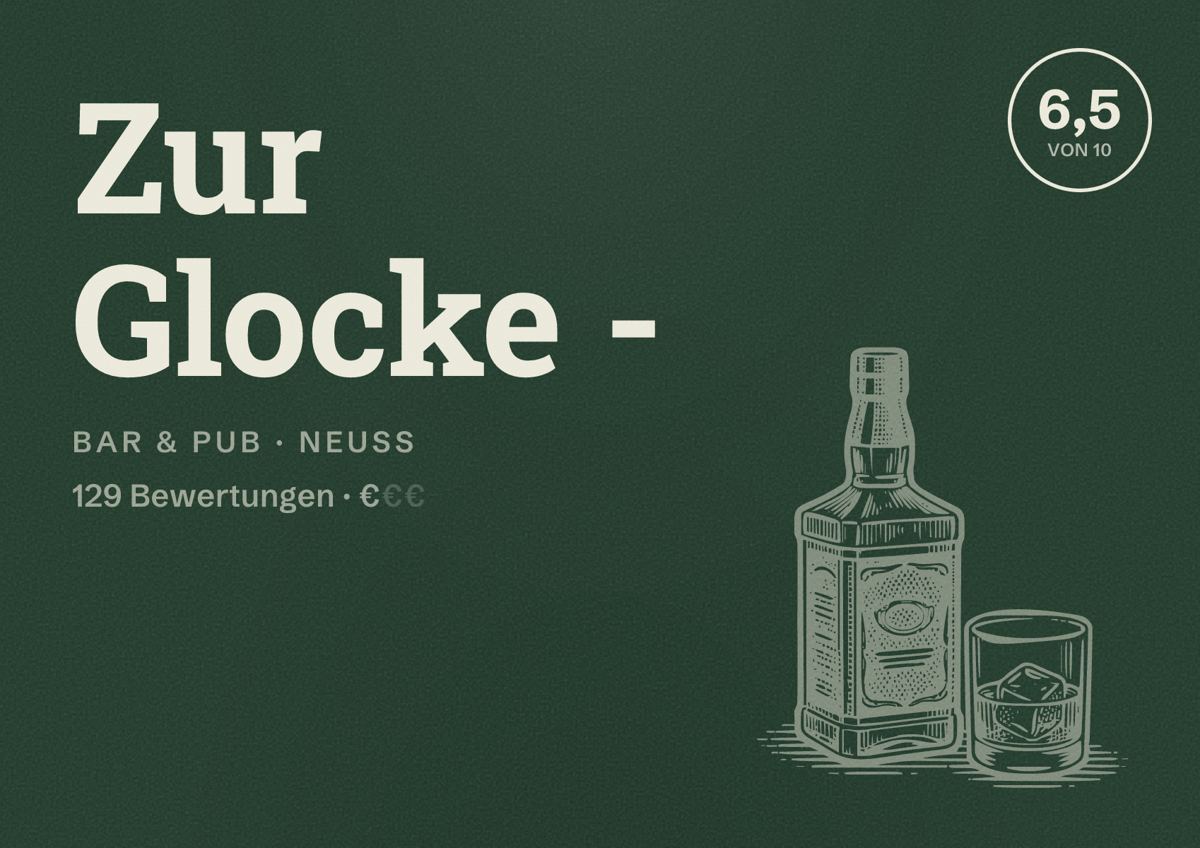 Illustriertes Poster von Zur Glocke -, Bar & Pub in Neuss: Bewertung 6,5 von 10 aus 129 Bewertungen, Preisniveau €