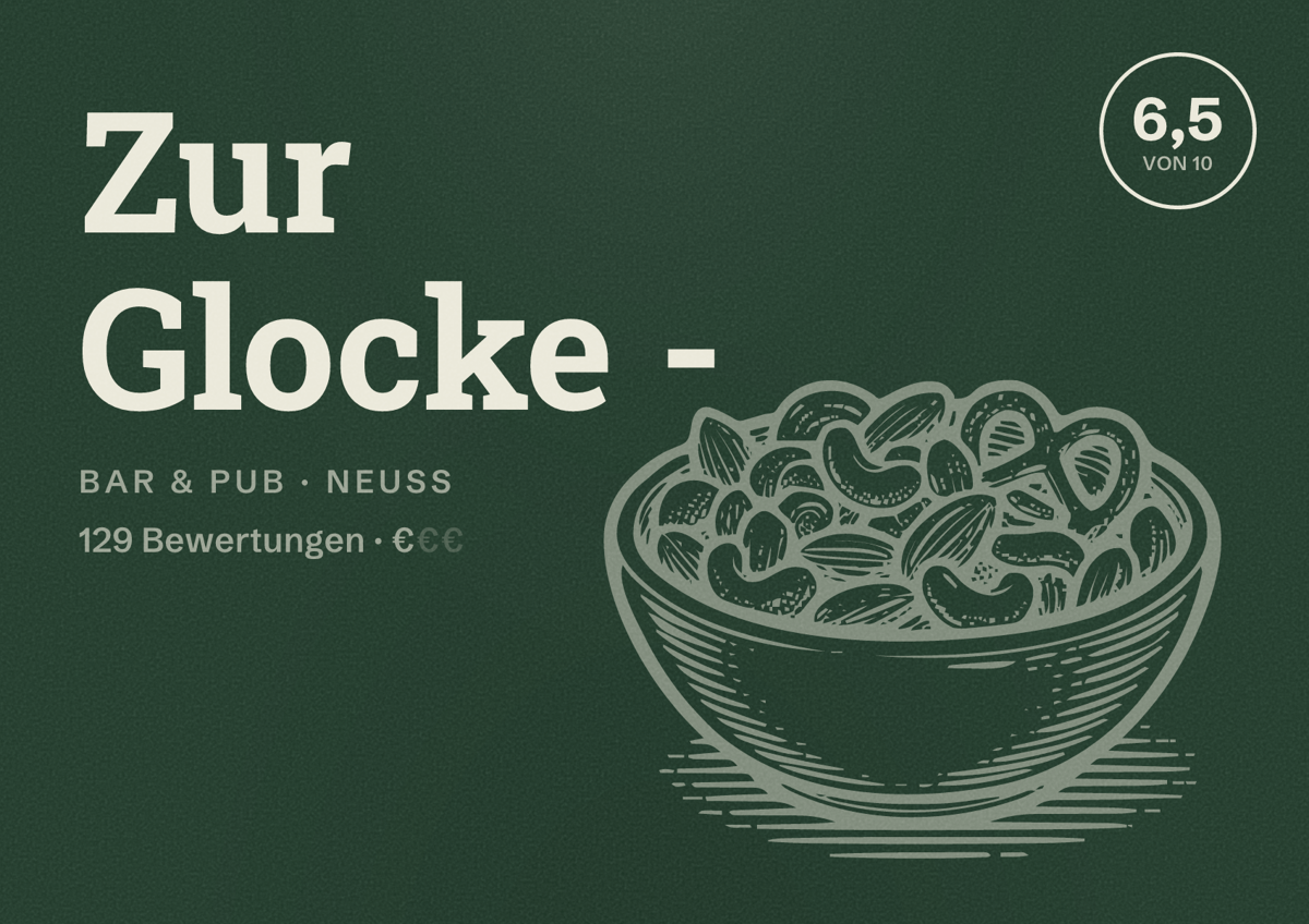 Illustriertes Poster von Zur Glocke -, Bar & Pub in Neuss: Bewertung 6,5 von 10 aus 129 Bewertungen, Preisniveau €