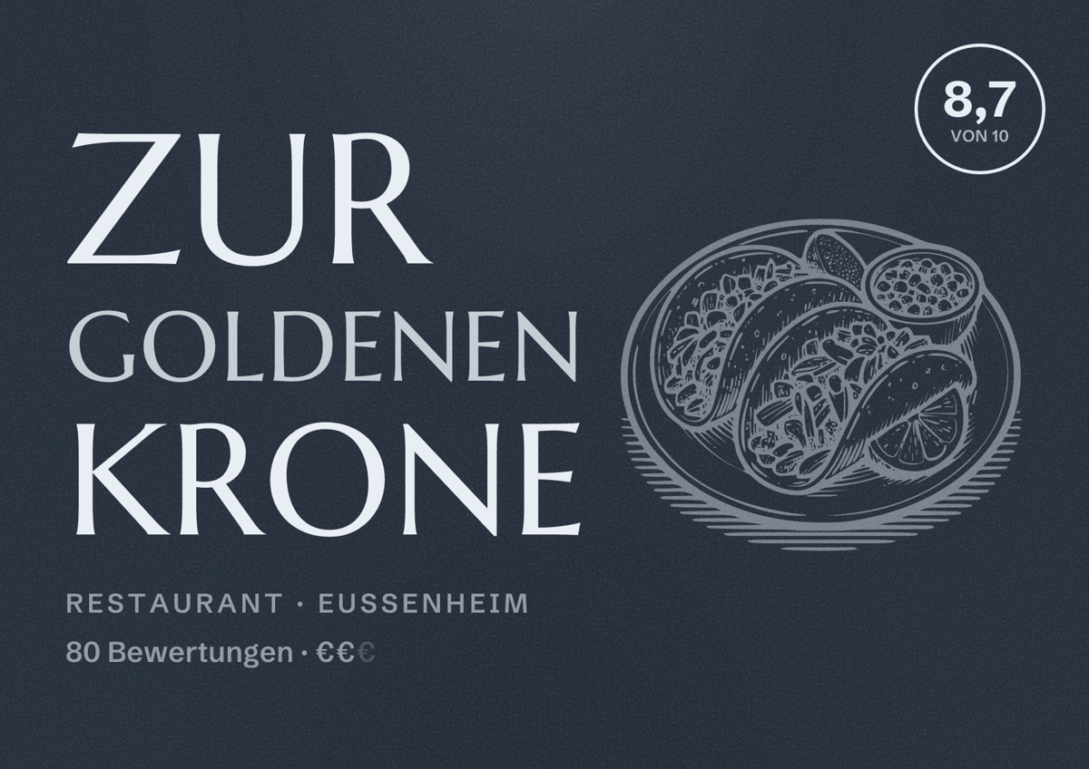 Illustriertes Poster von Zur goldenen Krone, Restaurant in Eußenheim: Bewertung 8,7 von 10 aus 80 Bewertungen, Preisniveau €€