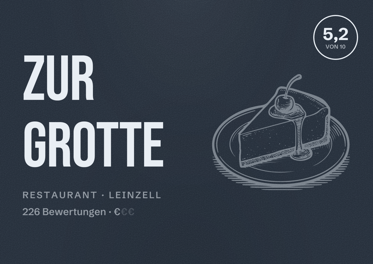 Illustriertes Poster von Zur Grotte, Restaurant in Leinzell: Bewertung 5,2 von 10 aus 226 Bewertungen, Preisniveau €