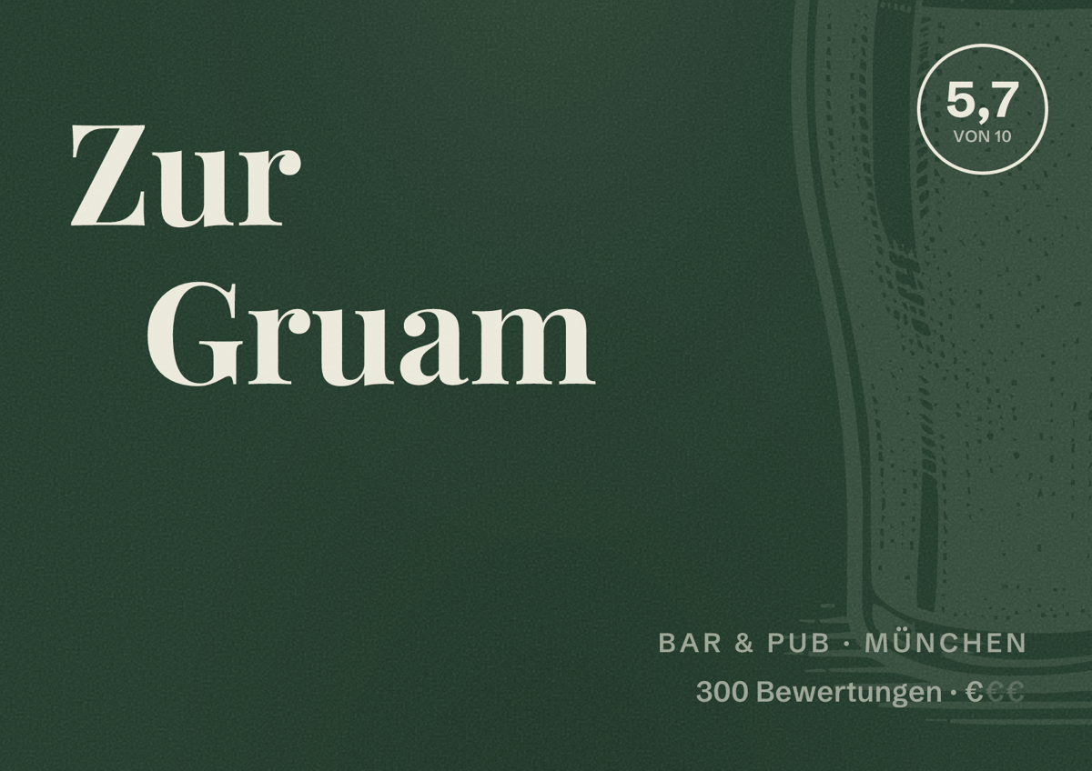 Illustriertes Poster von Zur Gruam, Bar & Pub in München: Bewertung 5,7 von 10 aus 300 Bewertungen, Preisniveau €