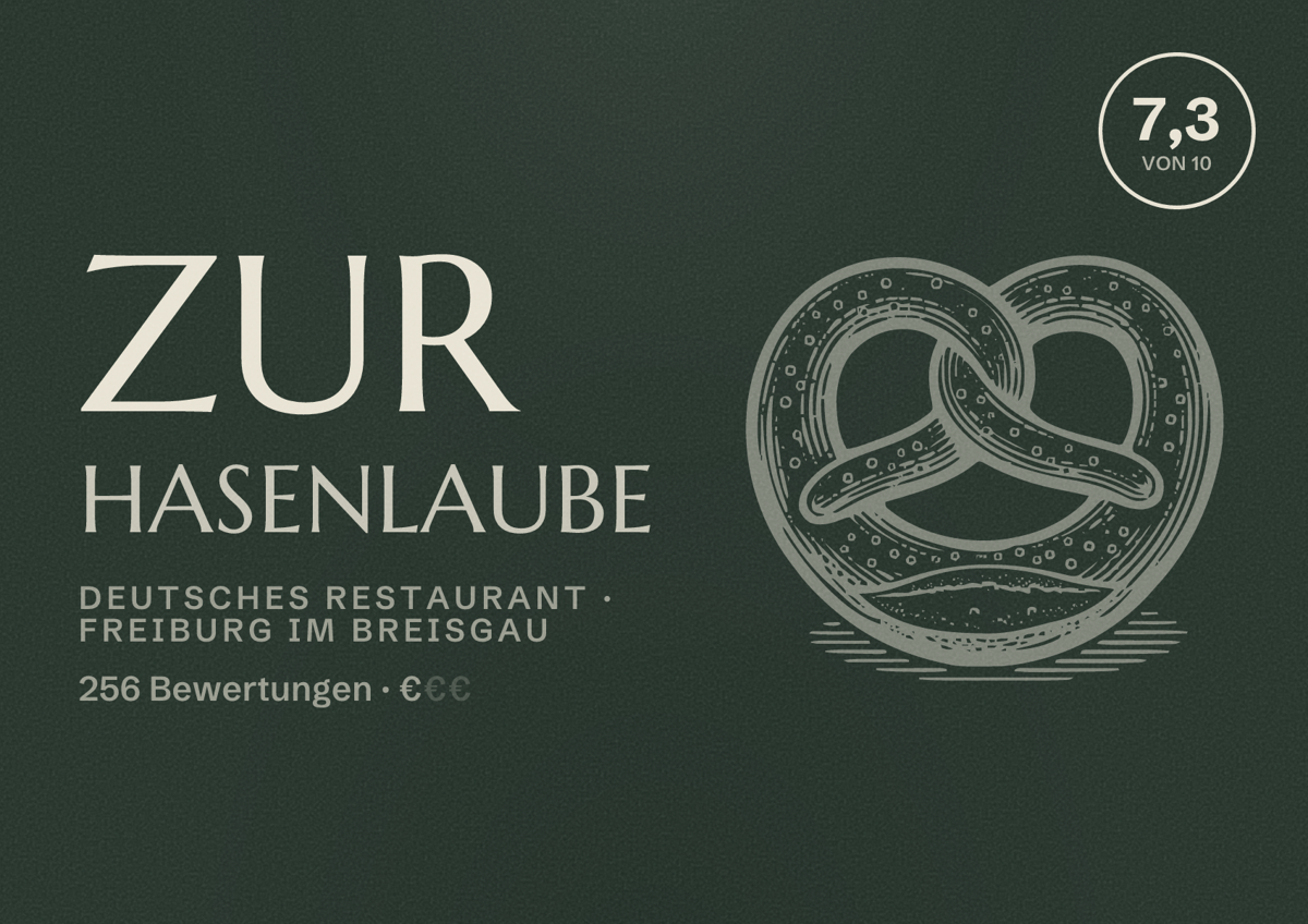 Illustriertes Poster von Zur Hasenlaube, Deutsches Restaurant in Freiburg im Breisgau: Bewertung 7,3 von 10 aus 256 Bewertungen, Preisniveau €