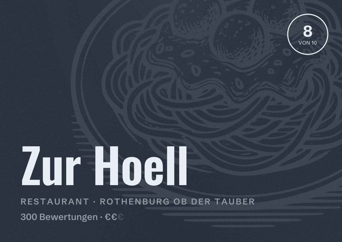Illustriertes Poster von Zur Hoell, Restaurant in Rothenburg ob der Tauber: Bewertung 8 von 10 aus 300 Bewertungen, Preisniveau €€