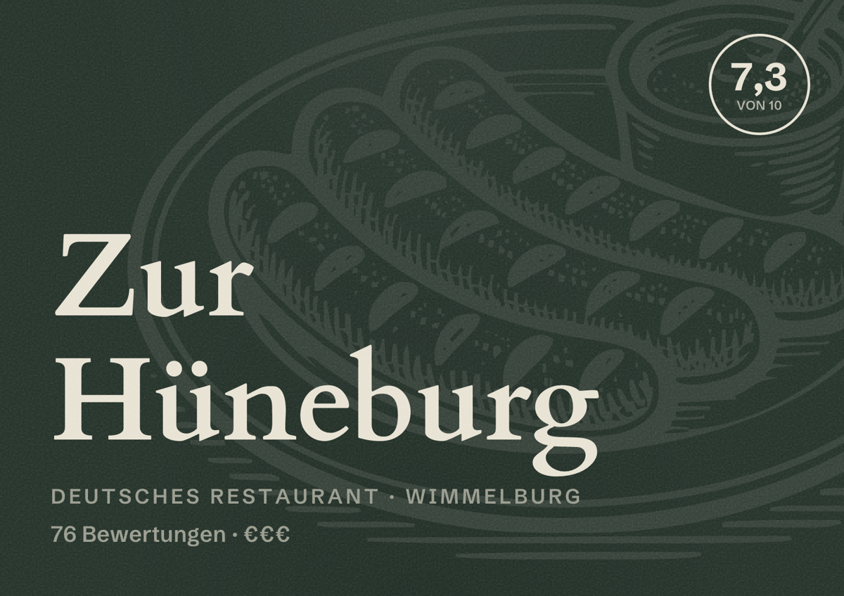 Illustriertes Poster von Zur Hüneburg, Deutsches Restaurant in Wimmelburg: Bewertung 7,3 von 10 aus 76 Bewertungen, Preisniveau €€€
