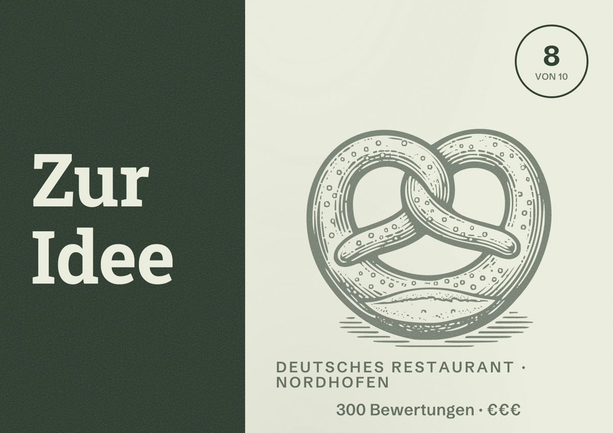 Illustriertes Poster von Zur Idee, Deutsches Restaurant in Nordhofen: Bewertung 8 von 10 aus 300 Bewertungen, Preisniveau €€€