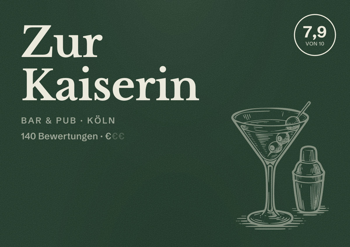 Illustriertes Poster von Zur Kaiserin, Bar & Pub in Köln: Bewertung 7,9 von 10 aus 140 Bewertungen, Preisniveau €