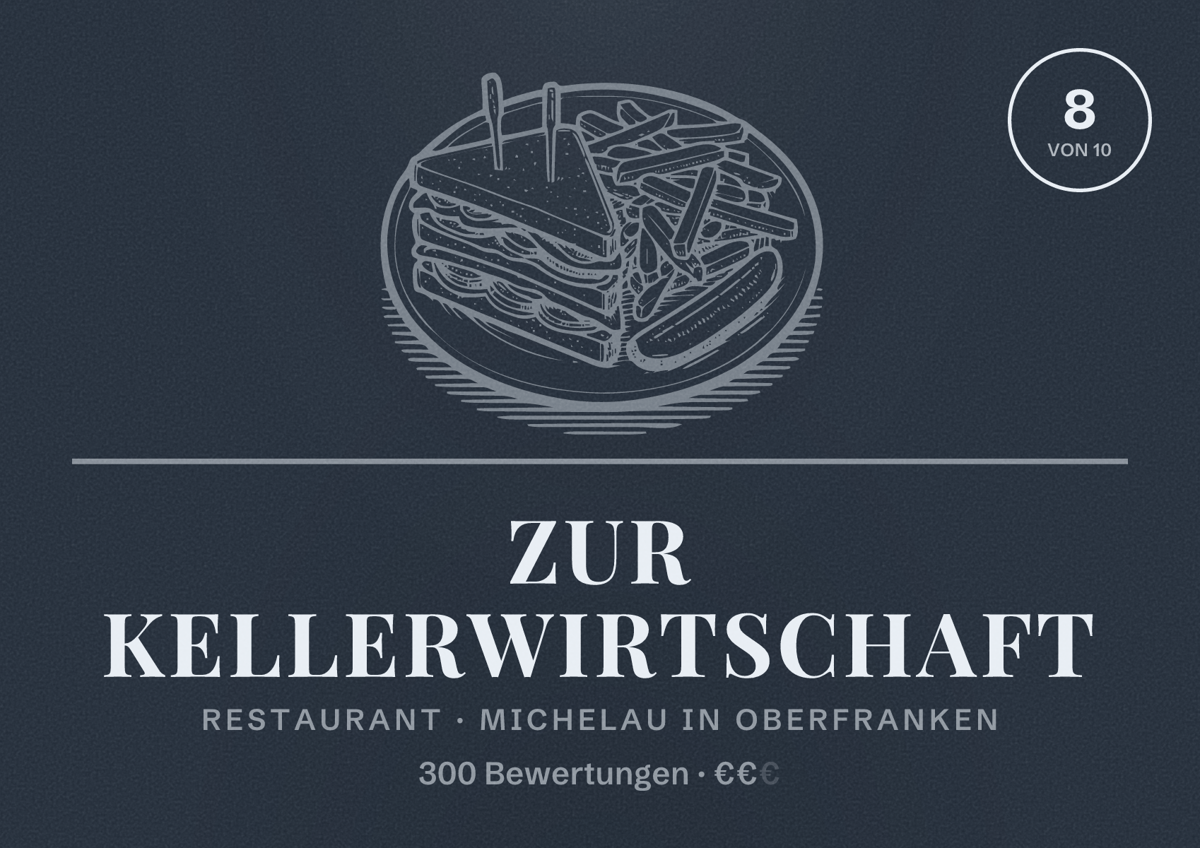 Illustriertes Poster von Zur Kellerwirtschaft, Restaurant in Michelau in Oberfranken: Bewertung 8 von 10 aus 300 Bewertungen, Preisniveau €€