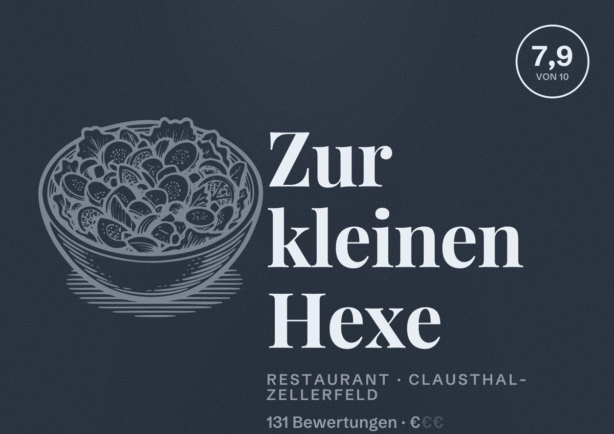 Illustriertes Poster von Zur kleinen Hexe, Restaurant in Clausthal-Zellerfeld: Bewertung 7,9 von 10 aus 131 Bewertungen, Preisniveau €