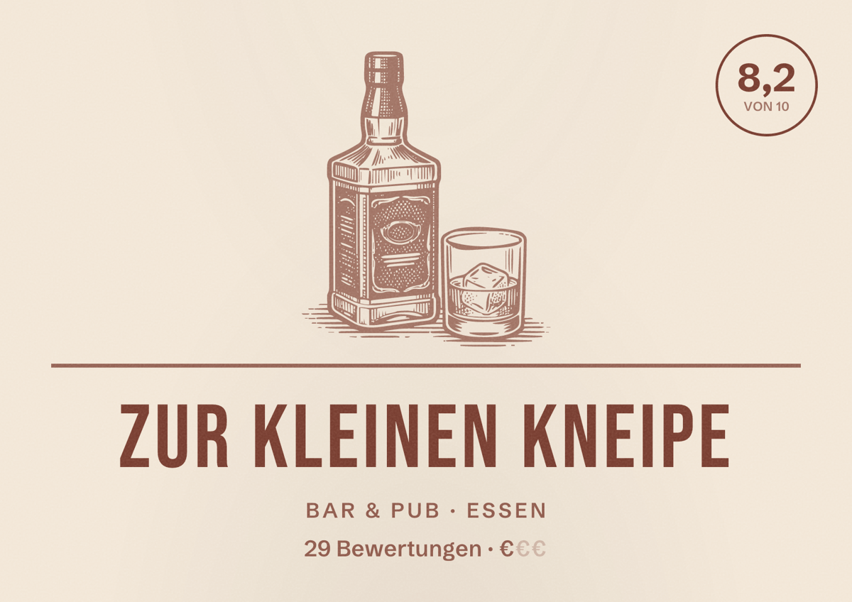 Illustriertes Poster von Zur Kleinen Kneipe, Bar & Pub in Essen: Bewertung 8,2 von 10 aus 29 Bewertungen, Preisniveau €
