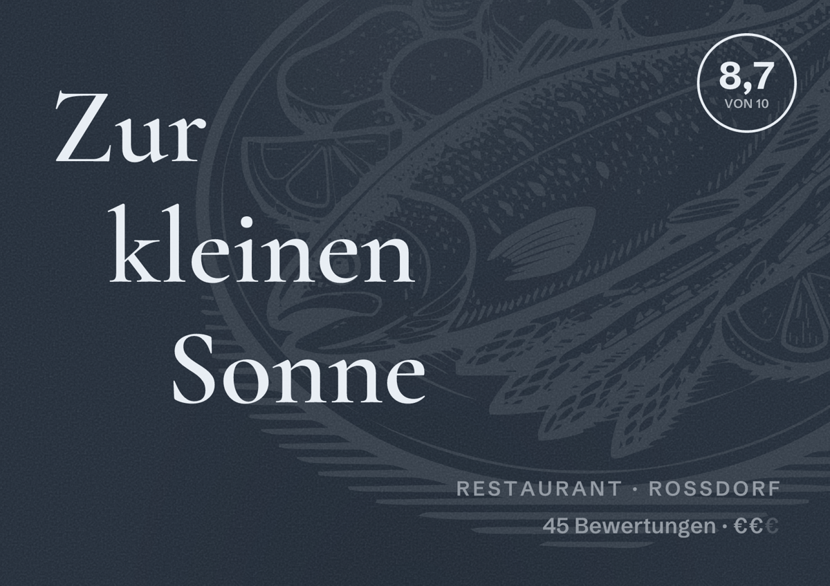 Illustriertes Poster von Zur kleinen Sonne, Restaurant in Roßdorf: Bewertung 8,7 von 10 aus 45 Bewertungen, Preisniveau €€