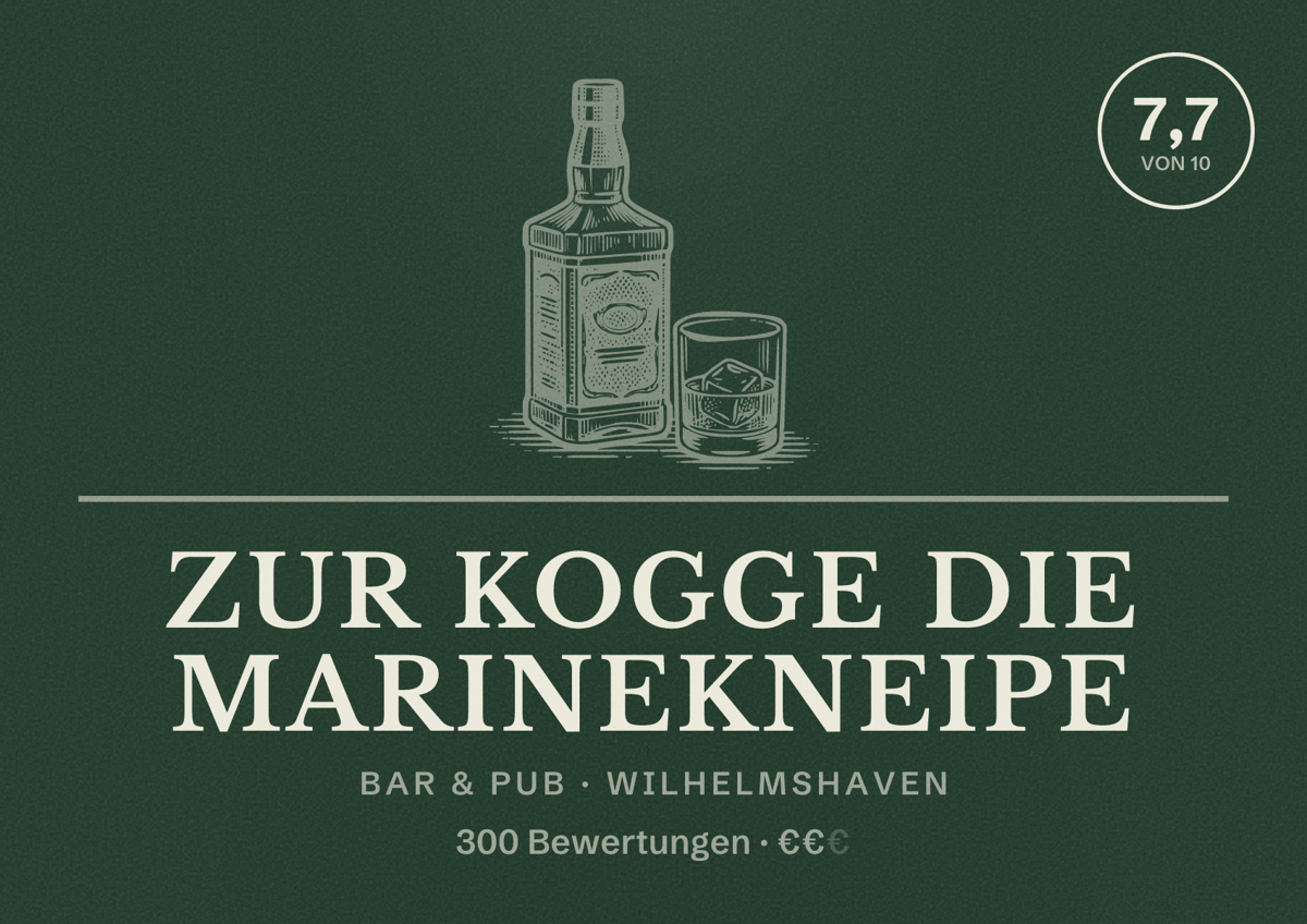 Illustriertes Poster von Zur Kogge die Marinekneipe, Bar & Pub in Wilhelmshaven: Bewertung 7,7 von 10 aus 300 Bewertungen, Preisniveau €€