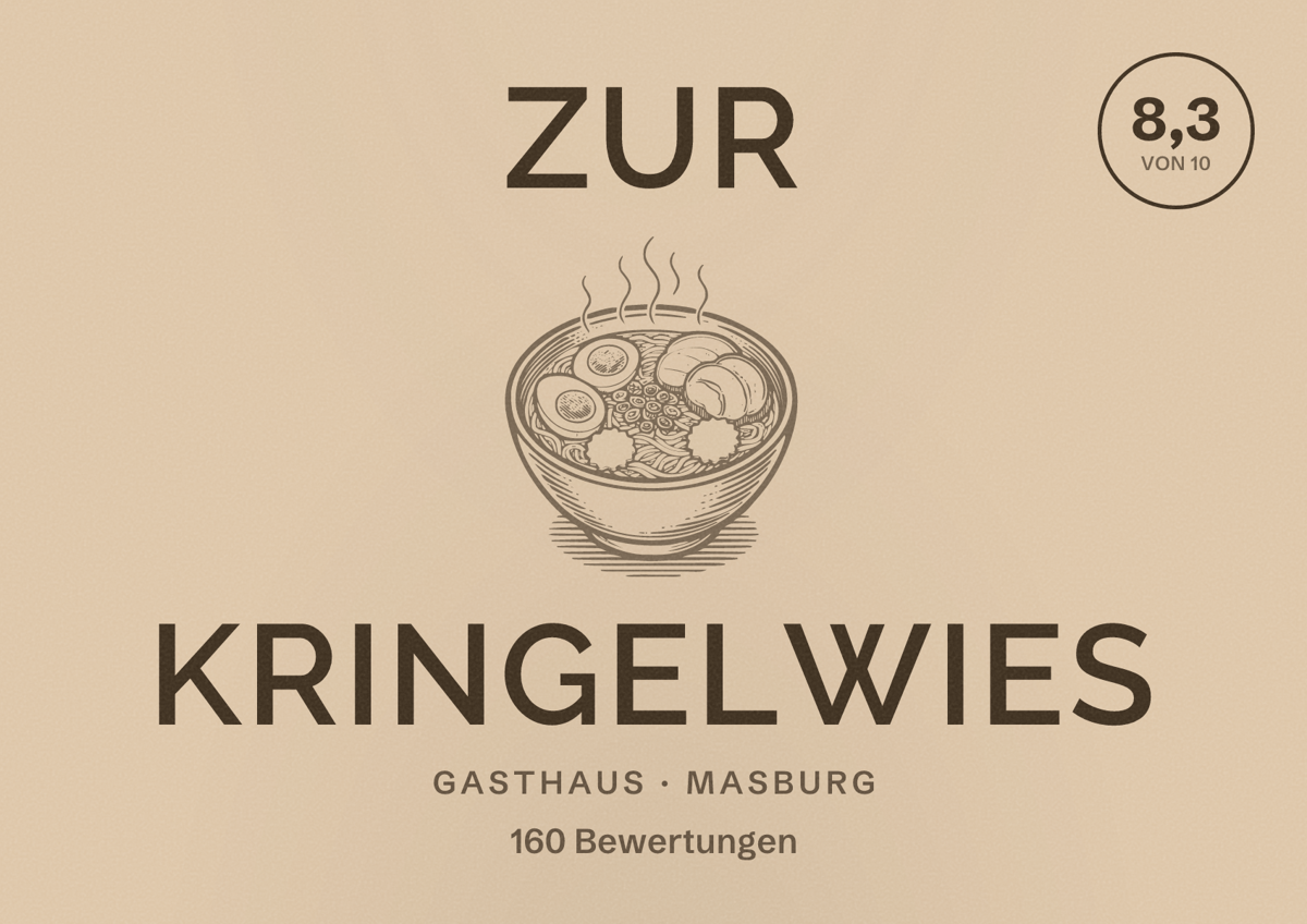 Illustriertes Poster von Zur Kringelwies, Gasthaus in Masburg: Bewertung 8,3 von 10 aus 160 Bewertungen