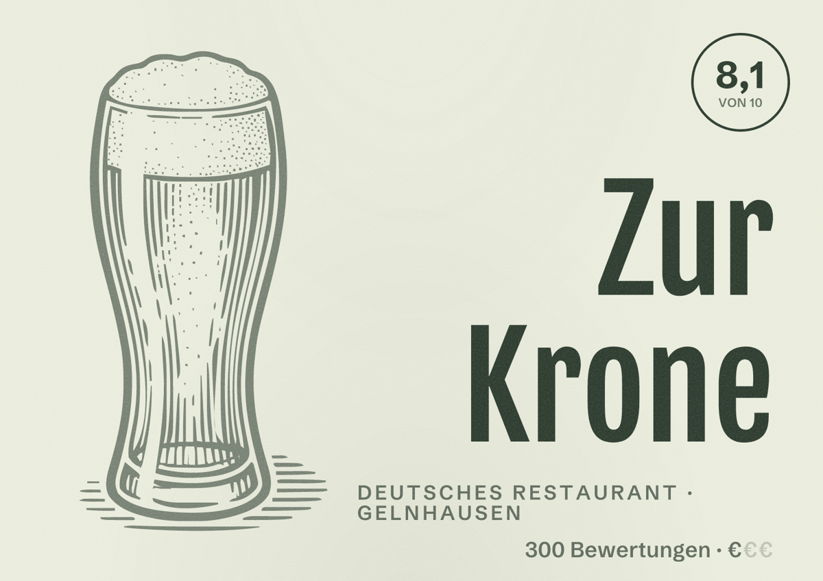 Illustriertes Poster von Zur Krone, Deutsches Restaurant in Gelnhausen: Bewertung 8,1 von 10 aus 300 Bewertungen, Preisniveau €