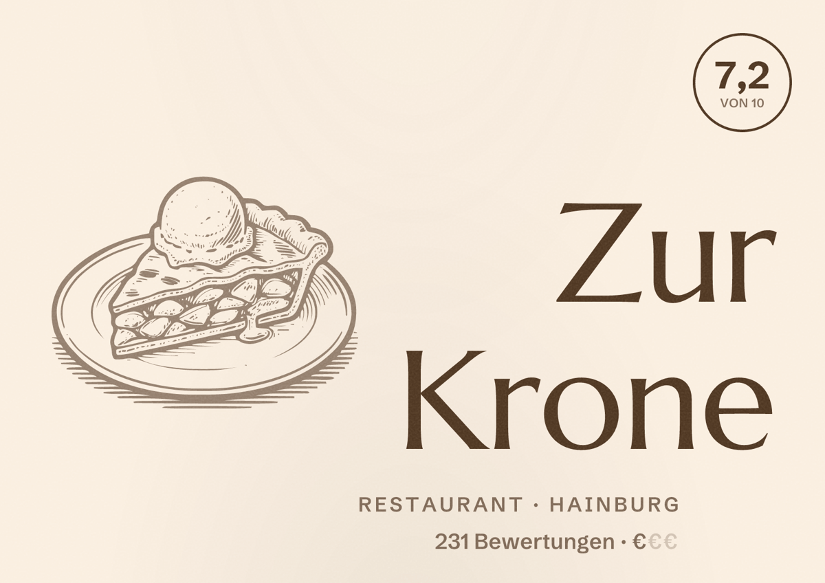 Illustriertes Poster von Zur Krone, Restaurant in Hainburg: Bewertung 7,2 von 10 aus 231 Bewertungen, Preisniveau €