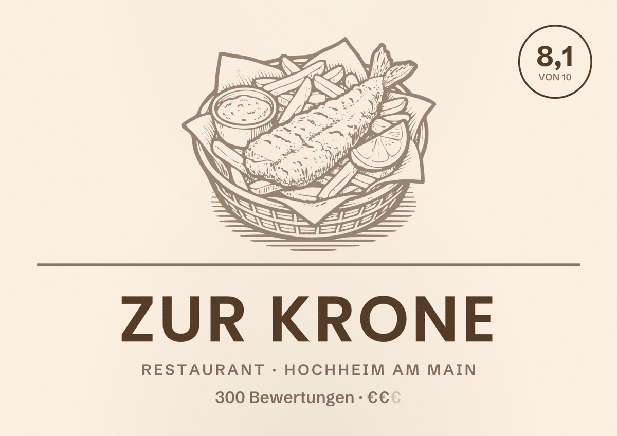 Illustriertes Poster von Zur Krone, Restaurant in Hochheim am Main: Bewertung 8,1 von 10 aus 300 Bewertungen, Preisniveau €€