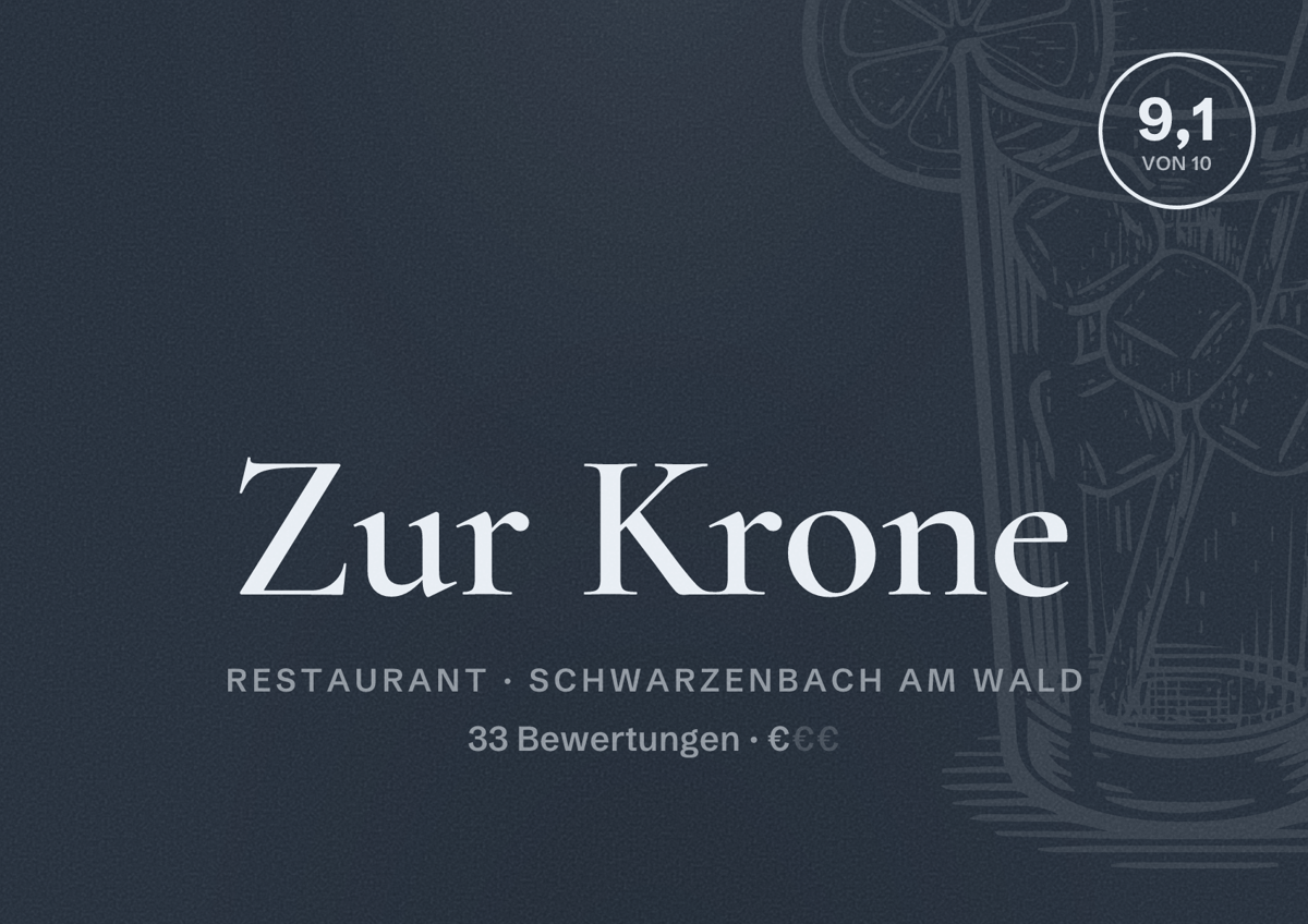 Illustriertes Poster von Zur Krone, Restaurant in Schwarzenbach am Wald: Bewertung 9,1 von 10 aus 33 Bewertungen, Preisniveau €