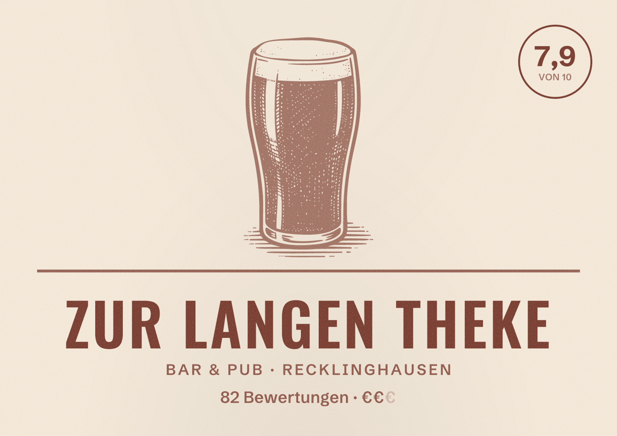 Illustriertes Poster von Zur langen Theke, Bar & Pub in Recklinghausen: Bewertung 7,9 von 10 aus 82 Bewertungen, Preisniveau €€