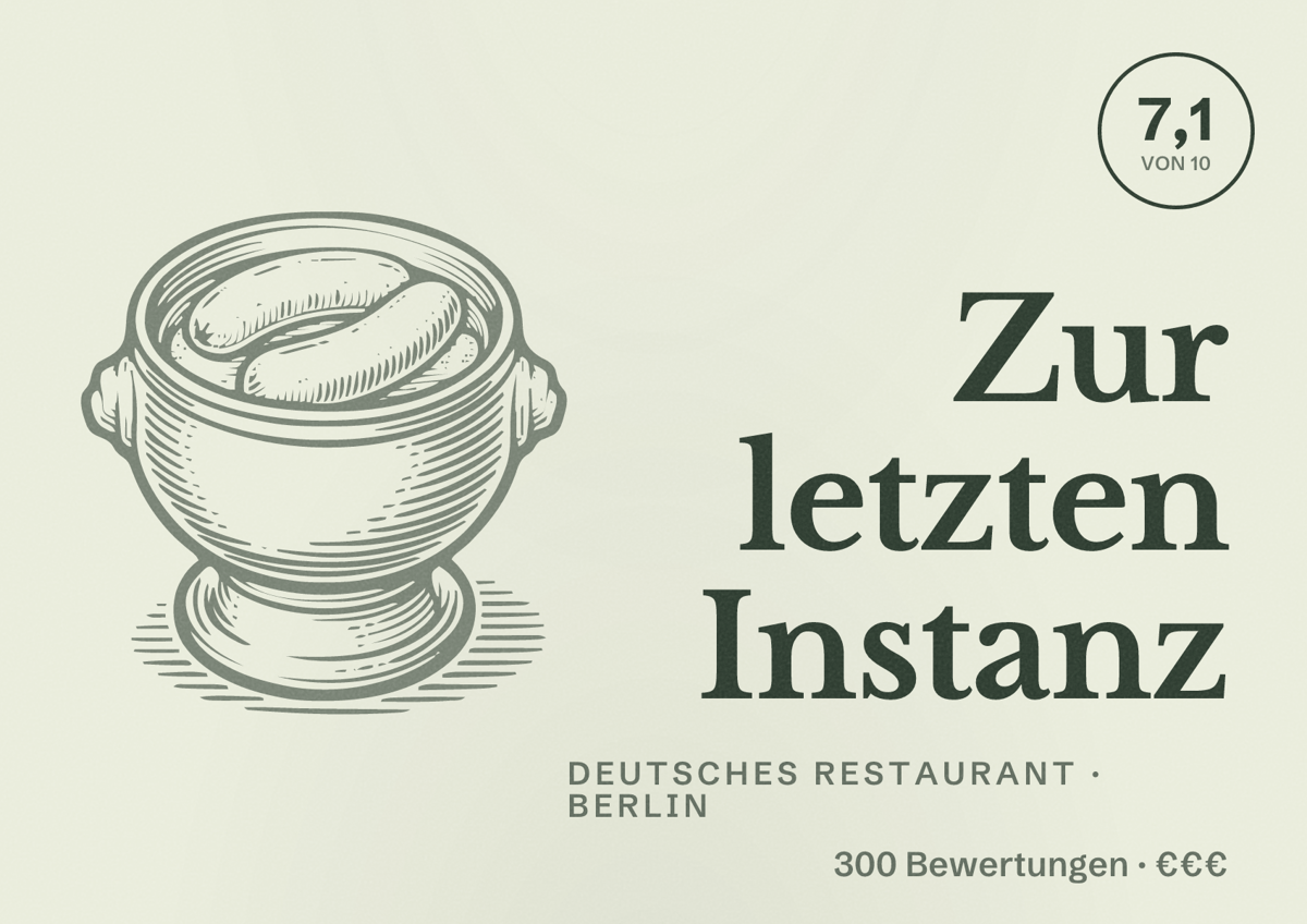 Illustriertes Poster von Zur letzten Instanz, Deutsches Restaurant in Berlin: Bewertung 7,1 von 10 aus 300 Bewertungen, Preisniveau €€€