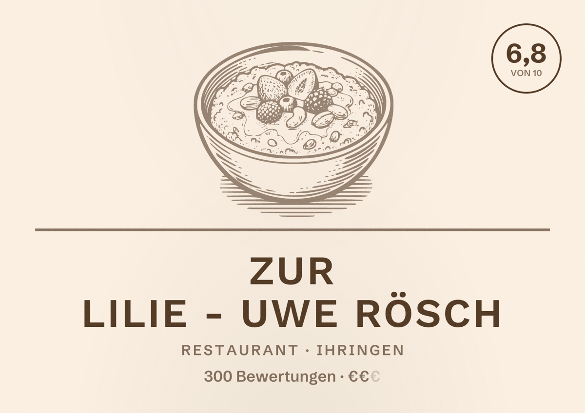 Illustriertes Poster von Zur Lilie - Uwe Rösch, Restaurant in Ihringen: Bewertung 6,8 von 10 aus 300 Bewertungen, Preisniveau €€