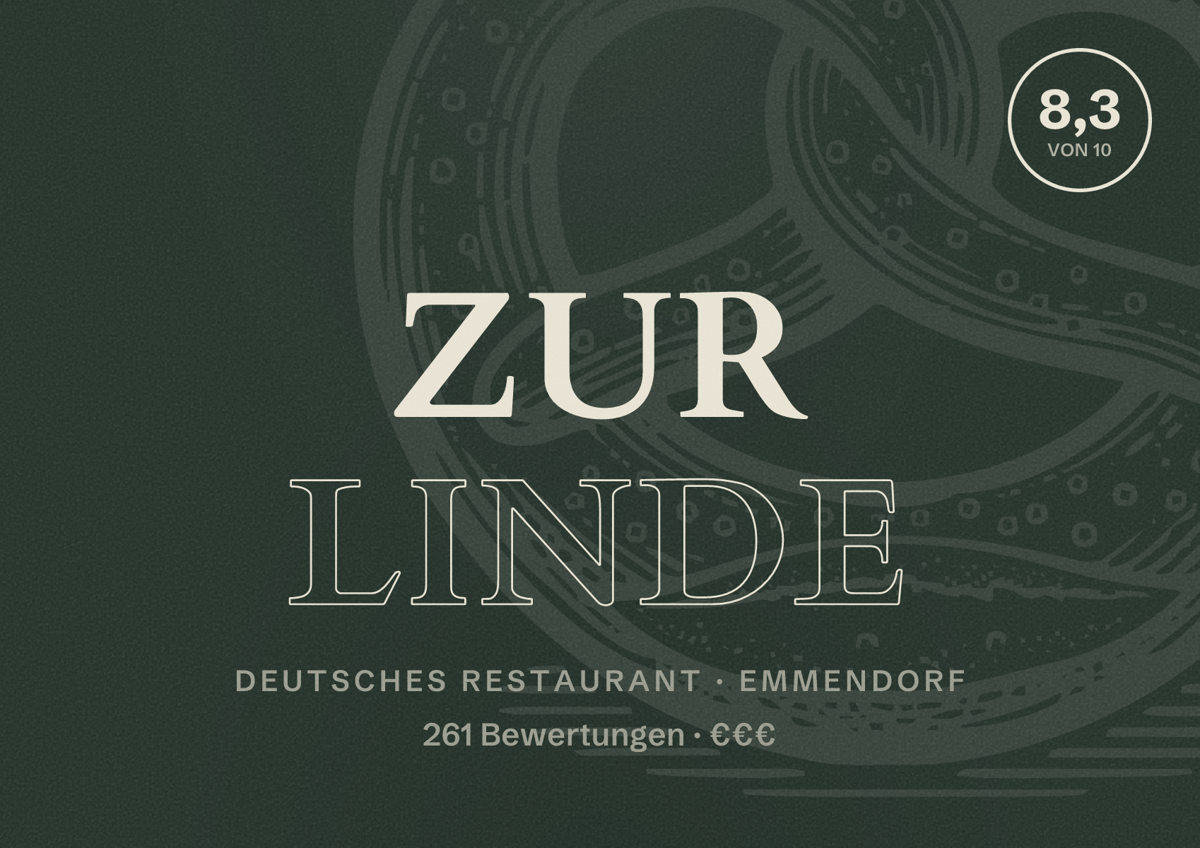 Illustriertes Poster von Zur Linde, Deutsches Restaurant in Emmendorf: Bewertung 8,3 von 10 aus 261 Bewertungen, Preisniveau €€€