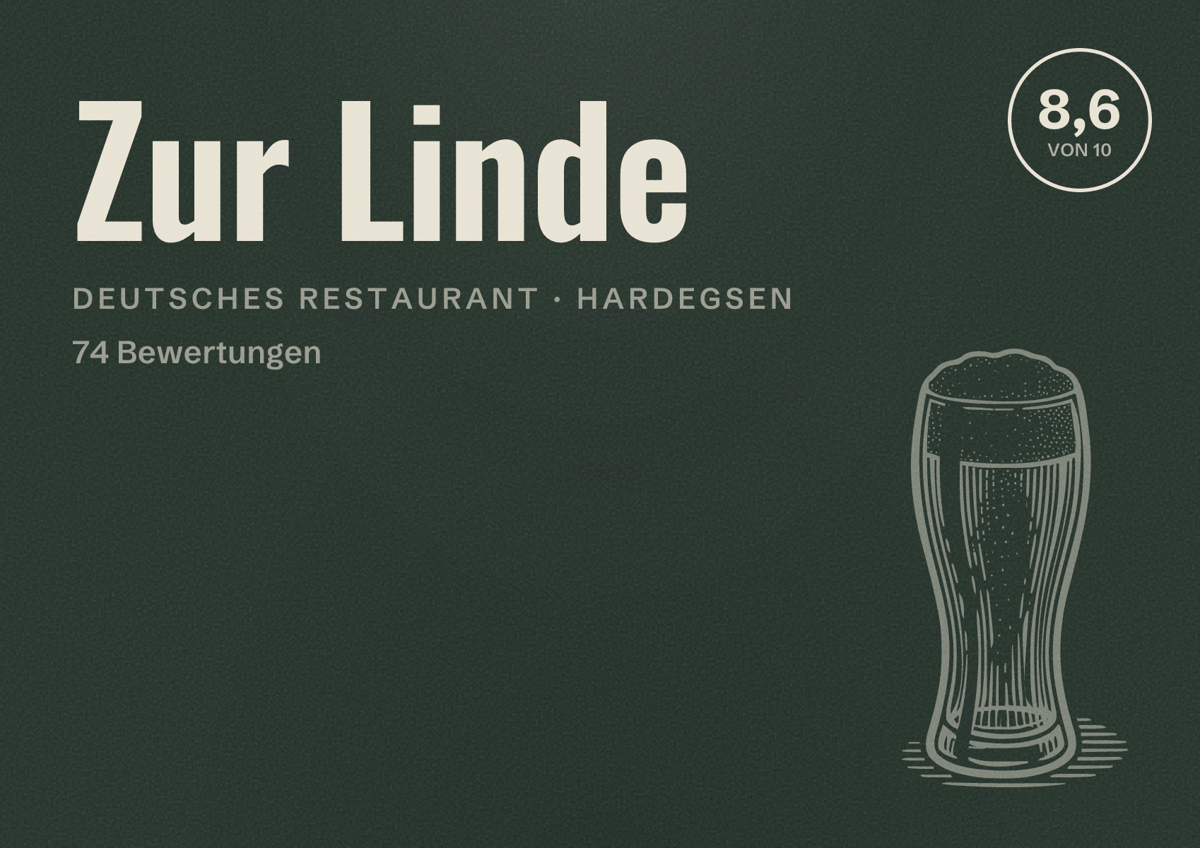 Illustriertes Poster von Zur Linde, Deutsches Restaurant in Hardegsen: Bewertung 8,6 von 10 aus 74 Bewertungen