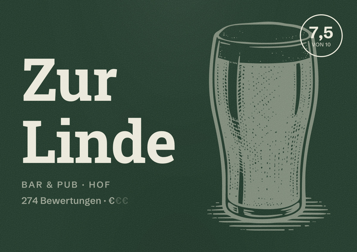Illustriertes Poster von Zur Linde, Bar & Pub in Hof: Bewertung 7,5 von 10 aus 274 Bewertungen, Preisniveau €