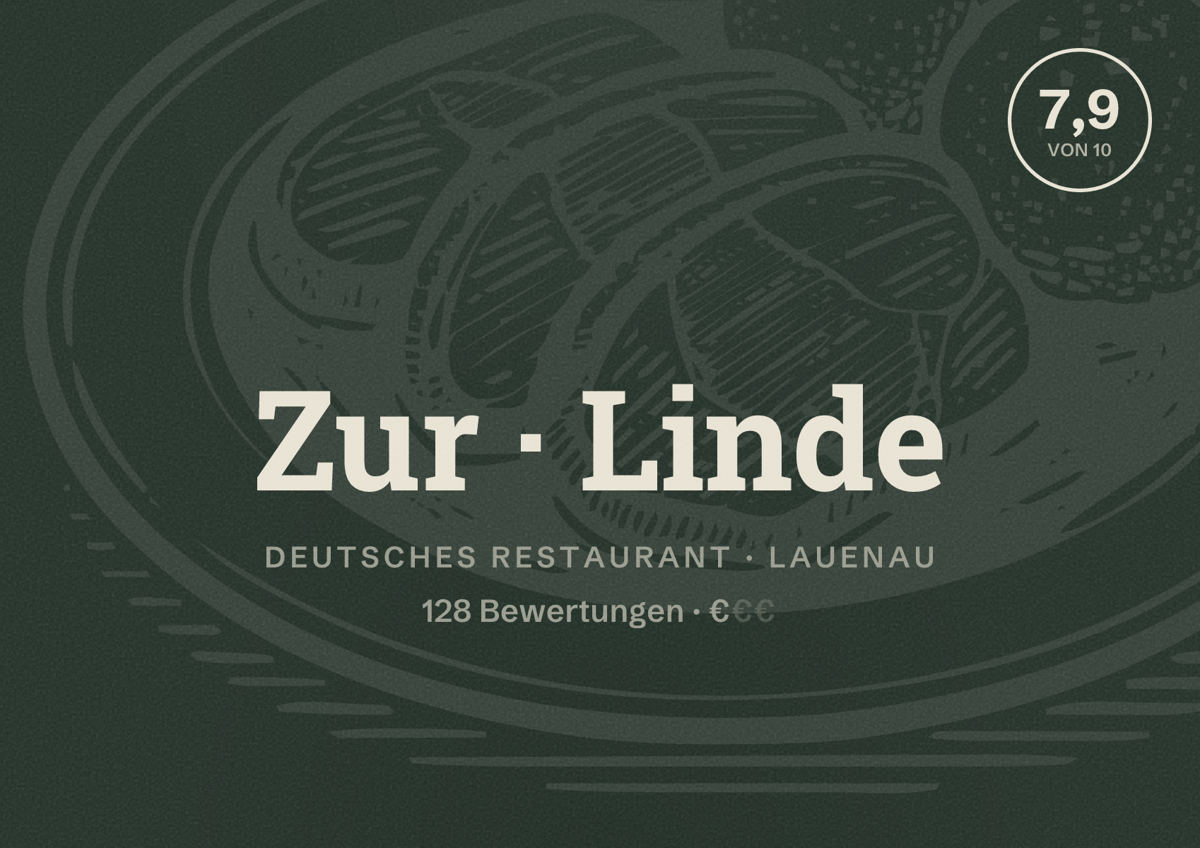 Illustriertes Poster von Zur Linde, Deutsches Restaurant in Lauenau: Bewertung 7,9 von 10 aus 128 Bewertungen, Preisniveau €