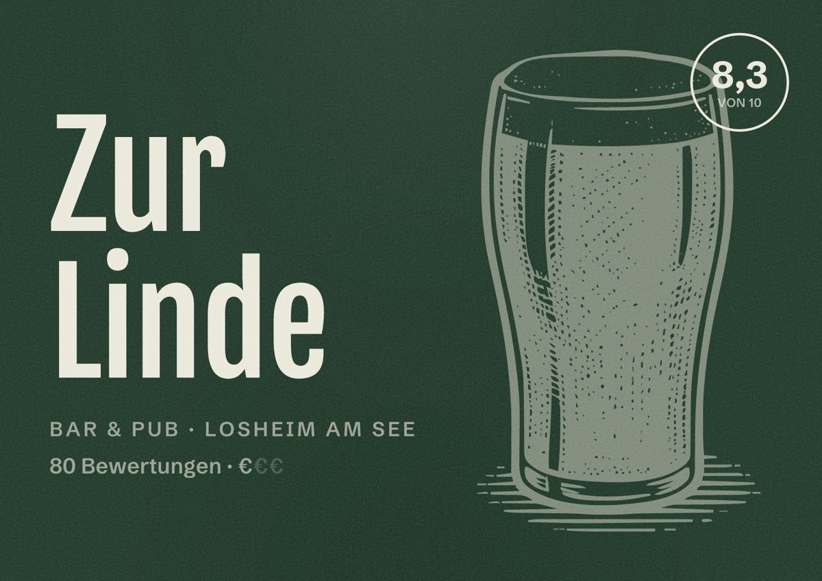 Illustriertes Poster von Zur Linde, Bar & Pub in Losheim am See: Bewertung 8,3 von 10 aus 80 Bewertungen, Preisniveau €