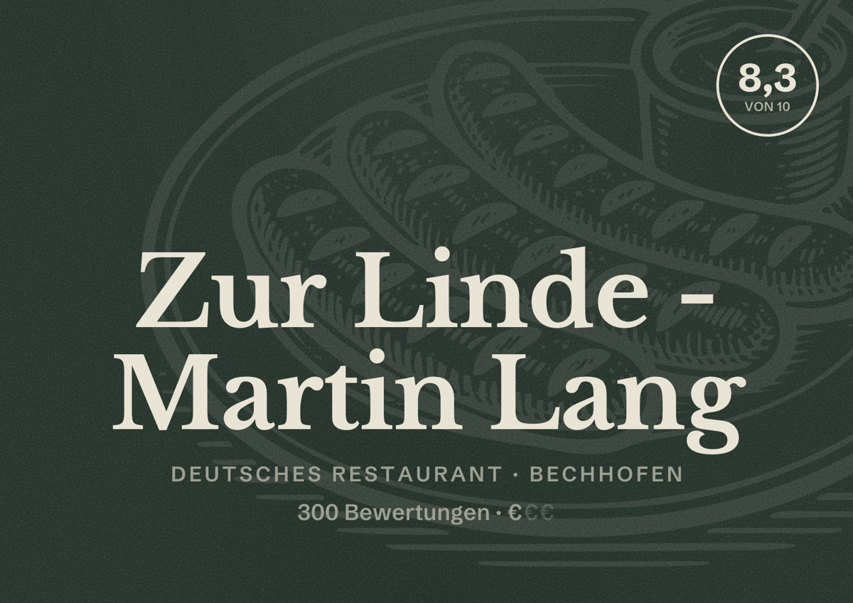 Illustriertes Poster von Zur Linde - Martin Lang, Deutsches Restaurant in Bechhofen: Bewertung 8,3 von 10 aus 300 Bewertungen, Preisniveau €
