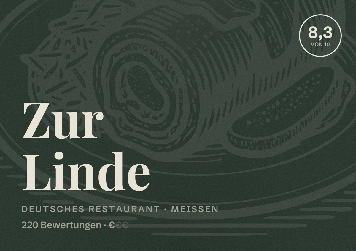 Illustriertes Poster von Zur Linde, Deutsches Restaurant in Meißen: Bewertung 8,3 von 10 aus 220 Bewertungen, Preisniveau €