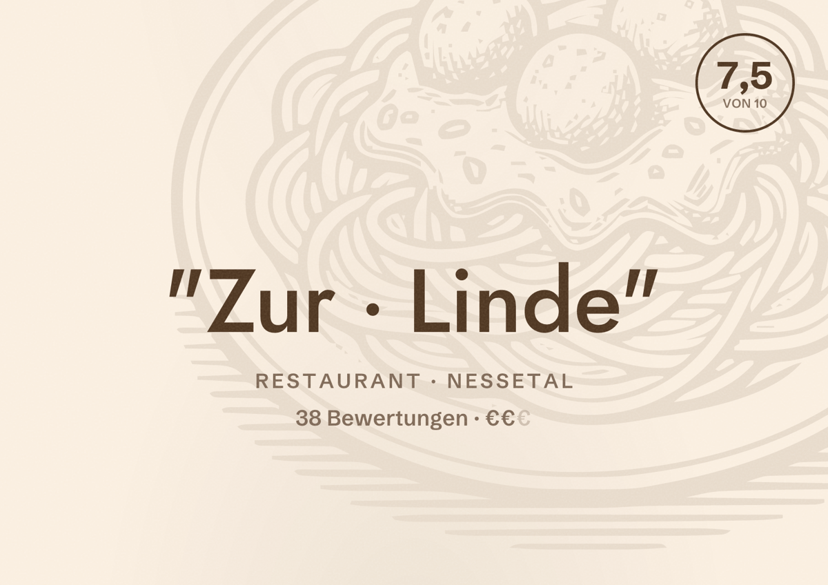 Illustriertes Poster von "Zur Linde", Restaurant in Nessetal: Bewertung 7,5 von 10 aus 38 Bewertungen, Preisniveau €€