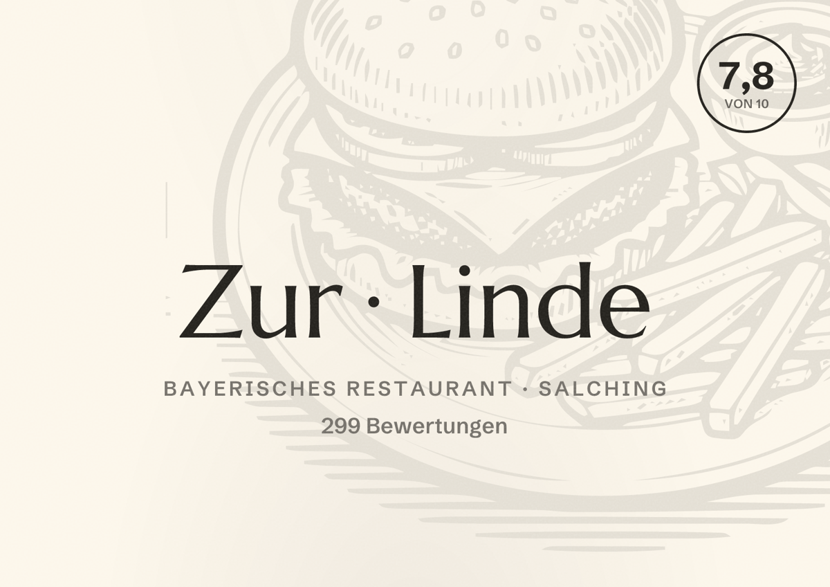 Illustriertes Poster von Zur Linde, Bayerisches Restaurant in Salching: Bewertung 7,8 von 10 aus 299 Bewertungen