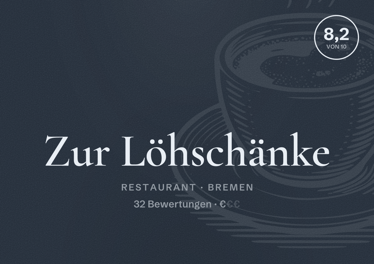 Illustriertes Poster von Zur Löhschänke, Restaurant in Bremen: Bewertung 8,2 von 10 aus 32 Bewertungen, Preisniveau €