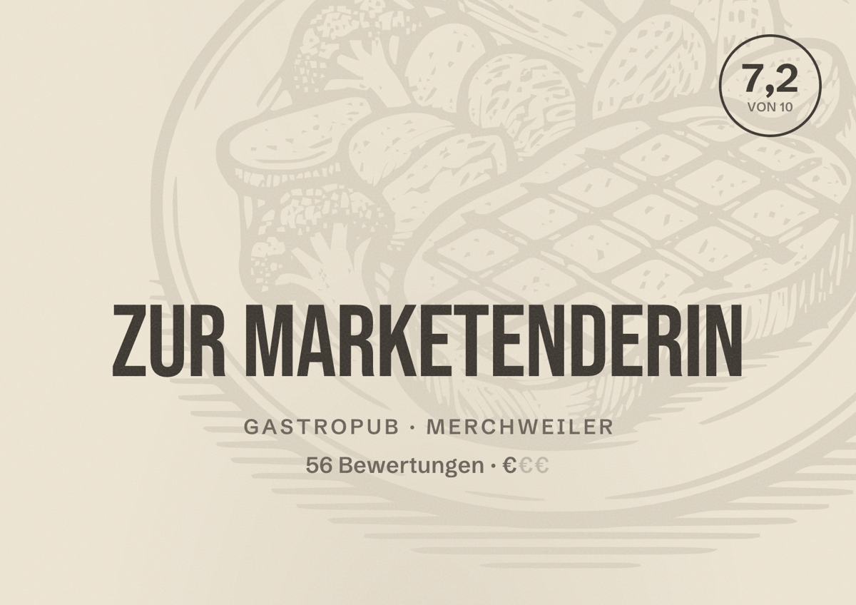 Illustriertes Poster von Zur Marketenderin, Gastropub in Merchweiler: Bewertung 7,2 von 10 aus 56 Bewertungen, Preisniveau €