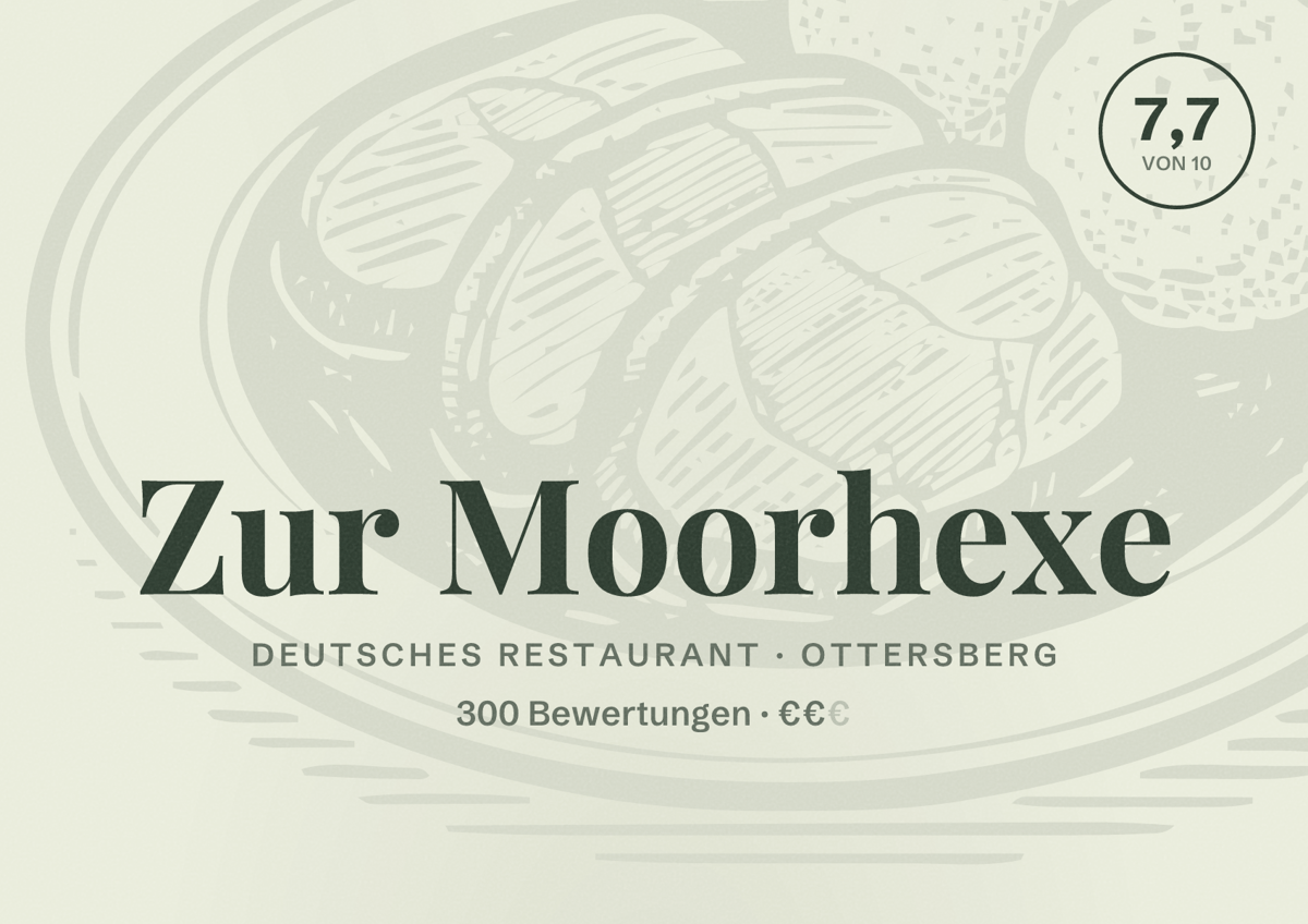 Illustriertes Poster von Zur Moorhexe, Deutsches Restaurant in Ottersberg: Bewertung 7,7 von 10 aus 300 Bewertungen, Preisniveau €€