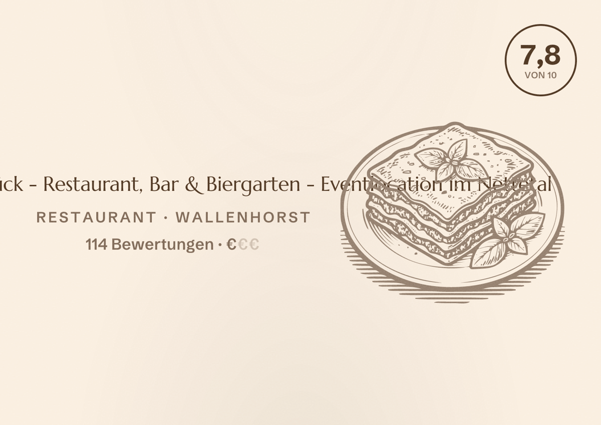 Illustriertes Poster von Zur Mühle Osnabrück - Restaurant, Bar & Biergarten - Eventlocation im Nettetal, Restaurant in Wallenhorst: Bewertung 7,8 von 10 aus 114 Bewertungen, Preisniveau €