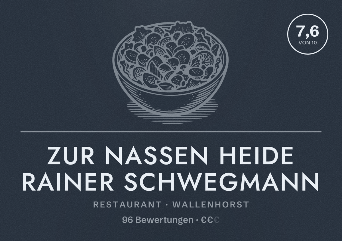 Illustriertes Poster von Zur Nassen Heide Rainer Schwegmann, Restaurant in Wallenhorst: Bewertung 7,6 von 10 aus 96 Bewertungen, Preisniveau €€