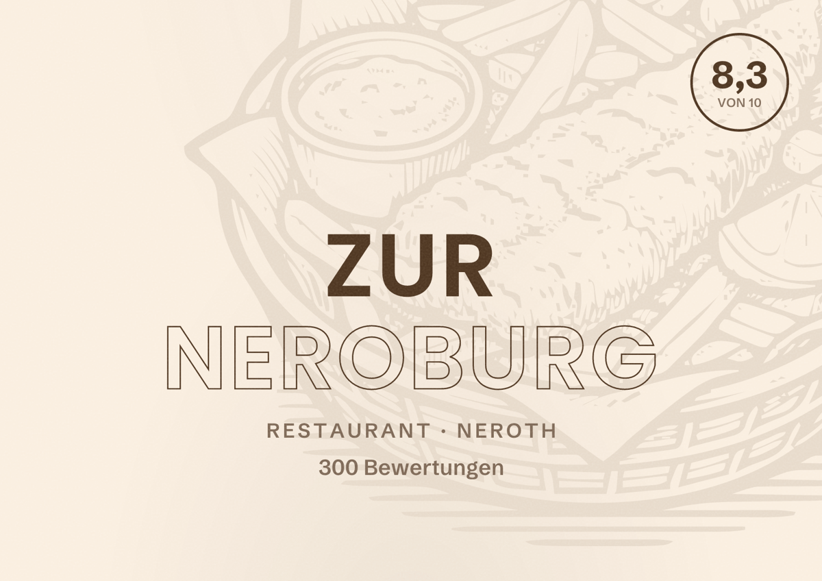 Illustriertes Poster von Zur Neroburg, Restaurant in Neroth: Bewertung 8,3 von 10 aus 300 Bewertungen