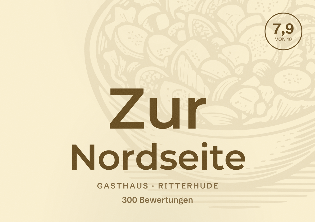 Illustriertes Poster von Zur Nordseite, Gasthaus in Ritterhude: Bewertung 7,9 von 10 aus 300 Bewertungen