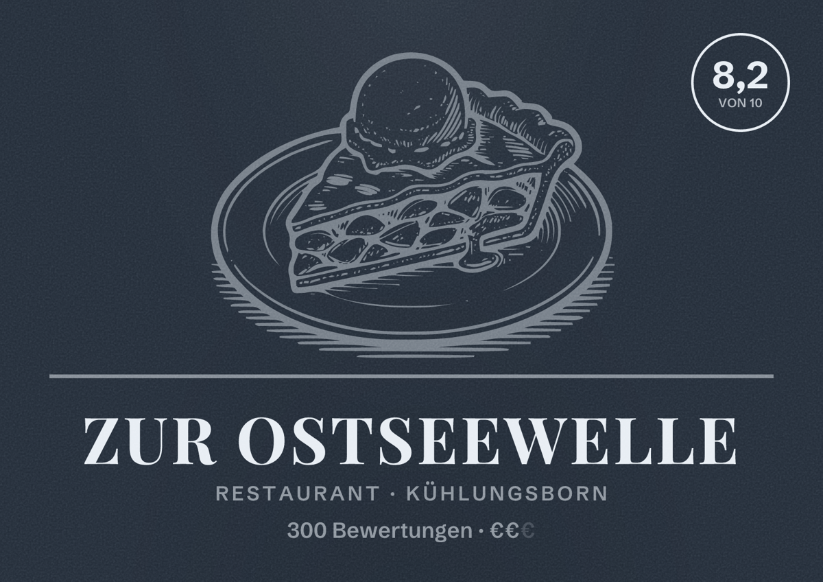 Illustriertes Poster von Zur Ostseewelle, Restaurant in Kühlungsborn: Bewertung 8,2 von 10 aus 300 Bewertungen, Preisniveau €€