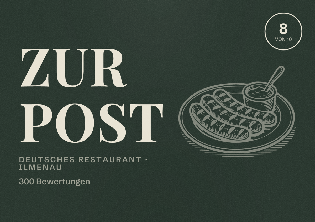Illustriertes Poster von Zur Post, Deutsches Restaurant in Ilmenau: Bewertung 8 von 10 aus 300 Bewertungen