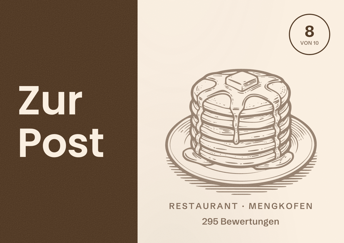 Illustriertes Poster von Zur Post, Restaurant in Mengkofen: Bewertung 8 von 10 aus 295 Bewertungen