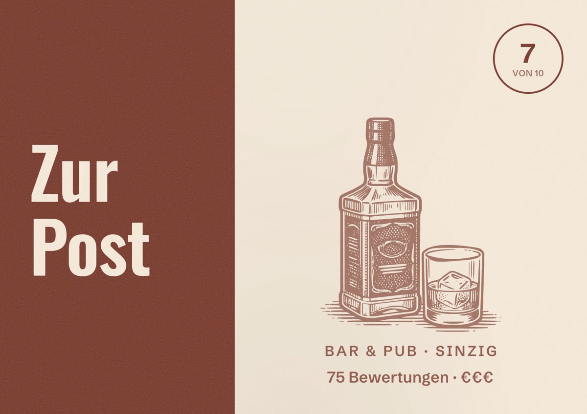 Illustriertes Poster von Zur Post, Bar & Pub in Sinzig: Bewertung 7 von 10 aus 75 Bewertungen, Preisniveau €€€