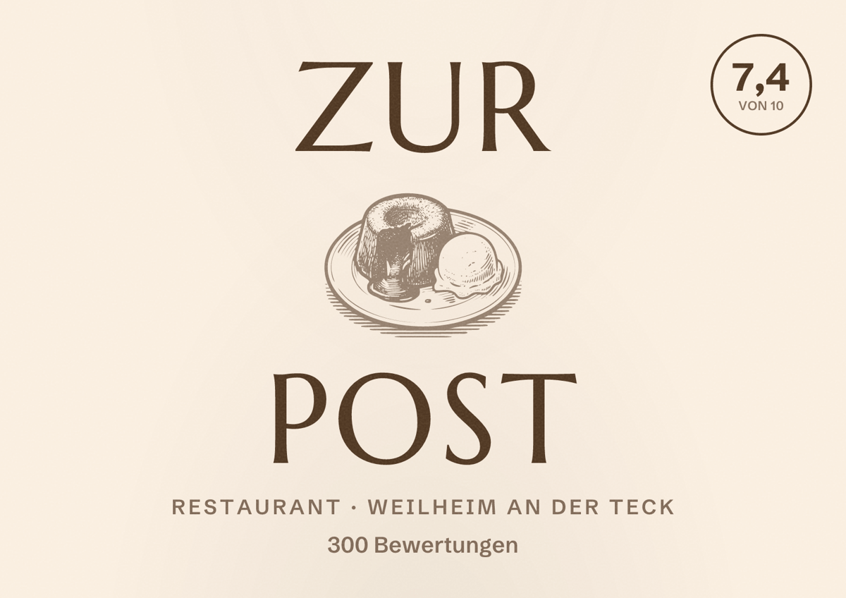 Illustriertes Poster von Zur Post, Restaurant in Weilheim an der Teck: Bewertung 7,4 von 10 aus 300 Bewertungen