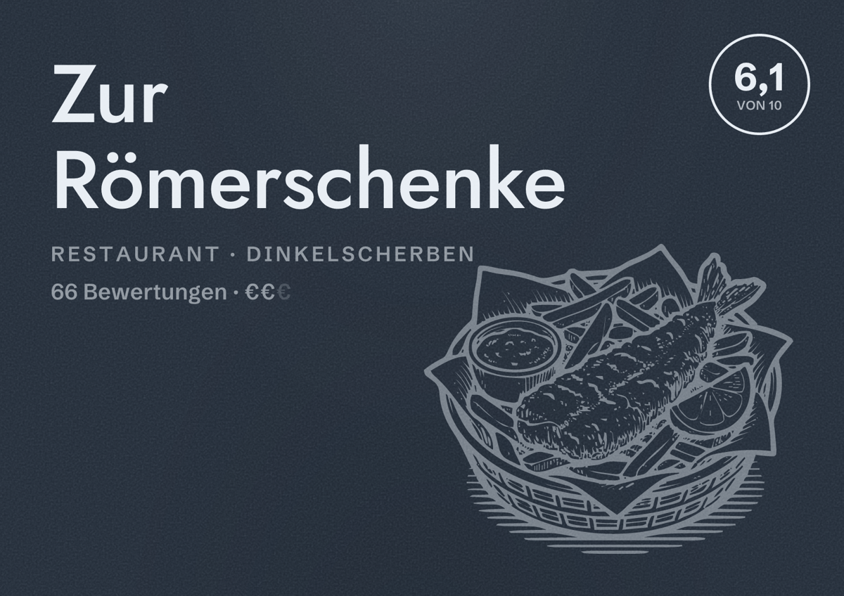 Illustriertes Poster von Zur Römerschenke, Restaurant in Dinkelscherben: Bewertung 6,1 von 10 aus 66 Bewertungen, Preisniveau €€