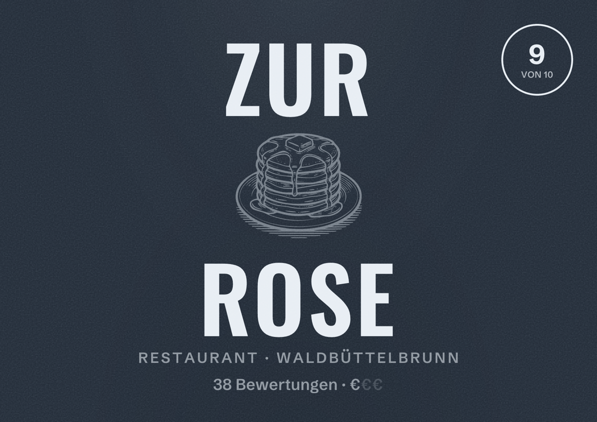 Illustriertes Poster von Zur Rose, Restaurant in Waldbüttelbrunn: Bewertung 9 von 10 aus 38 Bewertungen, Preisniveau €
